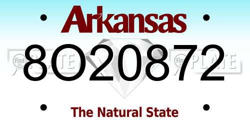 8O20872 Arkansas License Plate