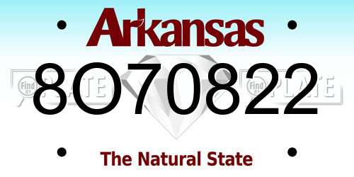 8O70822 Arkansas License Plate