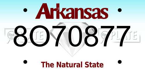 8O70877 Arkansas License Plate