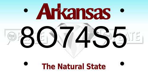 8O74S5 Arkansas License Plate