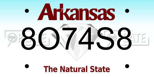 8O74S8 Arkansas License Plate