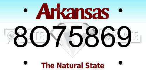8O75869 Arkansas License Plate