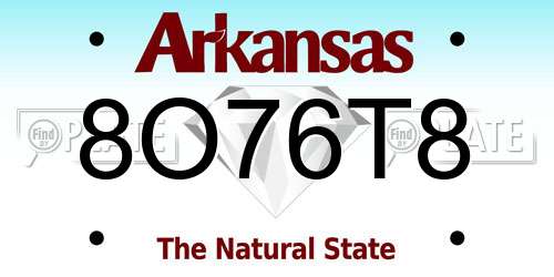 8O76T8 Arkansas License Plate