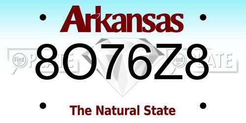8O76Z8 Arkansas License Plate