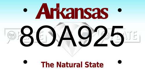 8OA925 Arkansas License Plate