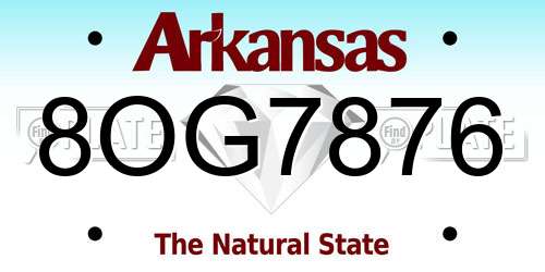 8OG7876 Arkansas License Plate