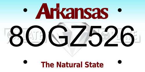 8OGZ526 Arkansas License Plate