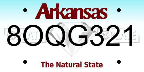 8OQG321 Arkansas License Plate