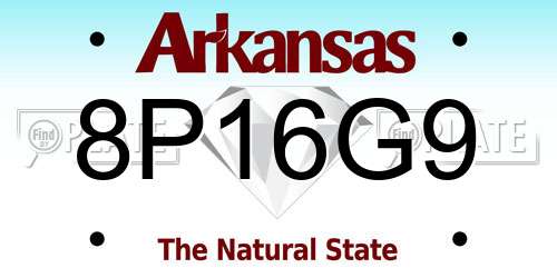 8P16G9 Arkansas License Plate
