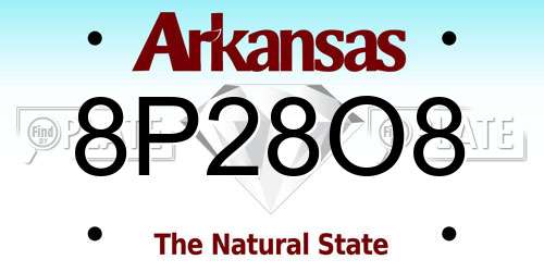 8P28O8 Arkansas License Plate