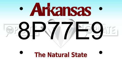 8P77E9 Arkansas License Plate