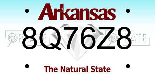 8Q76Z8 Arkansas License Plate