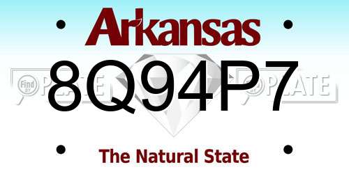 8Q94P7 Arkansas License Plate