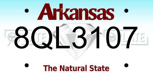 8QL3107 Arkansas License Plate