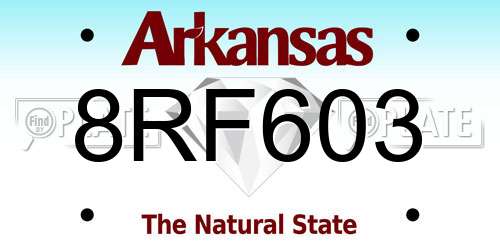 8RF603 Arkansas License Plate