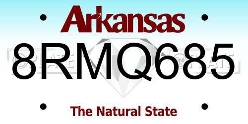 8RMQ685 Arkansas License Plate