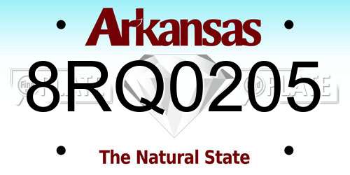 8RQ0205 Arkansas License Plate