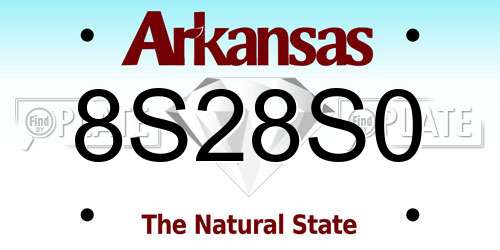8S28S0 Arkansas License Plate