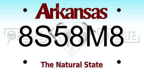 8S58M8 Arkansas License Plate