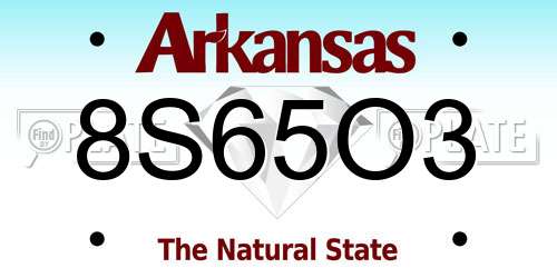 8S65O3 Arkansas License Plate