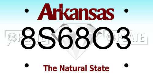 8S68O3 Arkansas License Plate