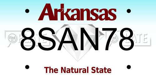 8SAN78 Arkansas License Plate