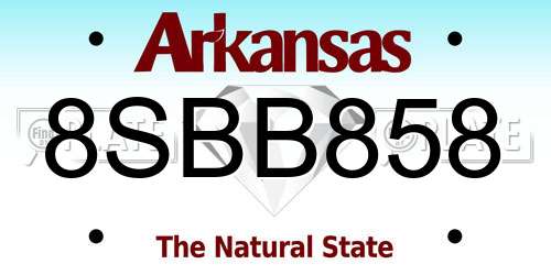 8SBB858 Arkansas License Plate