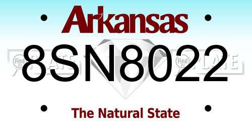 8SN8022 Arkansas License Plate