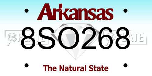 8SO268 Arkansas License Plate