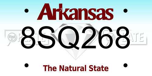 8SQ268 Arkansas License Plate