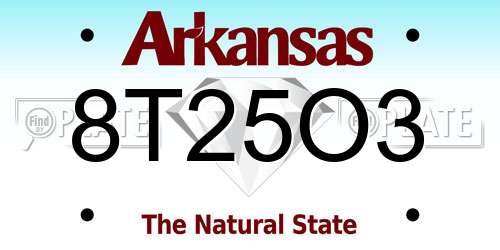 8T25O3 Arkansas License Plate