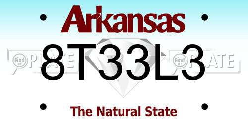 8T33L3 Arkansas License Plate