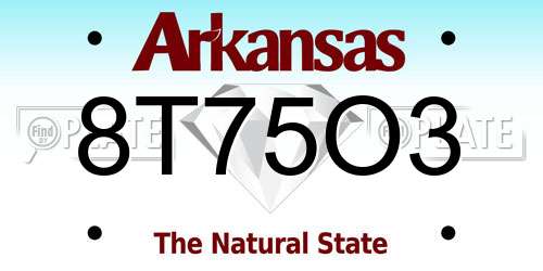 8T75O3 Arkansas License Plate