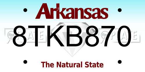 8TKB870 Arkansas License Plate
