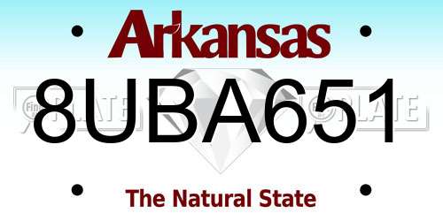 8UBA651 Arkansas License Plate