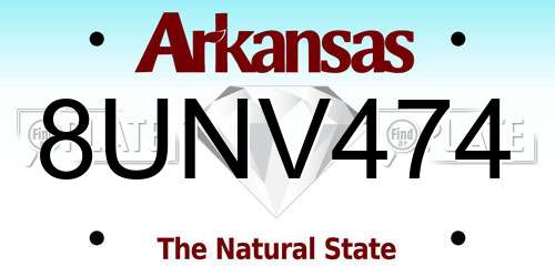 8UNV474 Arkansas License Plate