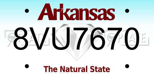 8VU7670 Arkansas License Plate