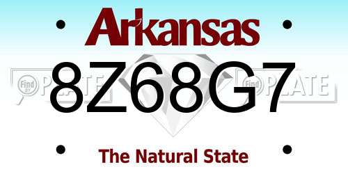 8Z68G7 Arkansas License Plate