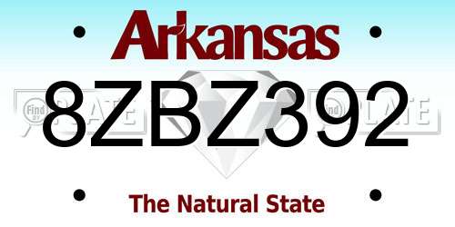 8ZBZ392 Arkansas License Plate