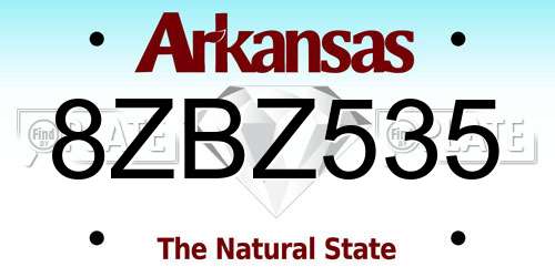 8ZBZ535 Arkansas License Plate