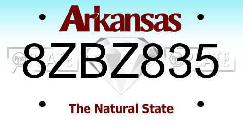 8ZBZ835 Arkansas License Plate