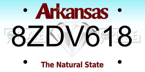 8ZDV618 Arkansas License Plate