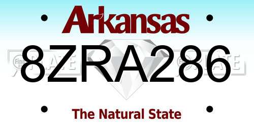 8ZRA286 Arkansas License Plate