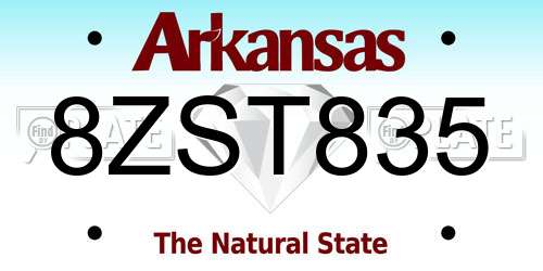 8ZST835 Arkansas License Plate