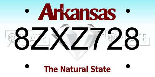8ZXZ728 Arkansas License Plate