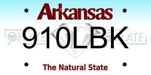 910LBK Arkansas License Plate
