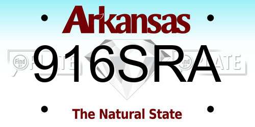 916SRA Arkansas License Plate