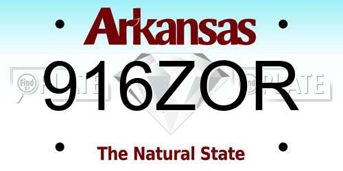 916ZOR Arkansas License Plate