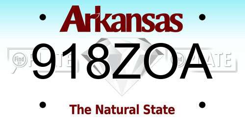 918ZOA Arkansas License Plate
