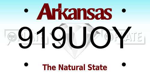 919UOY Arkansas License Plate